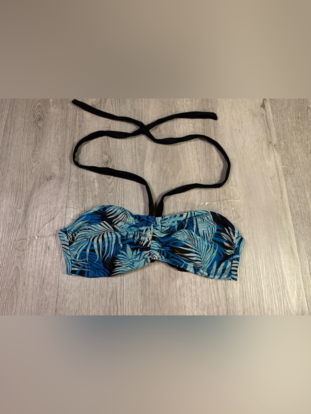 Time And Tru Women’s Blue Black Tropical Print Bikini Halter Top Small 4/6